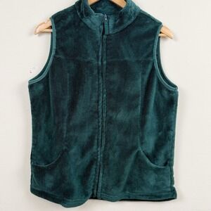 Basic Editions Fleece Vest Women's Large Green Full Zip Soft Jacket